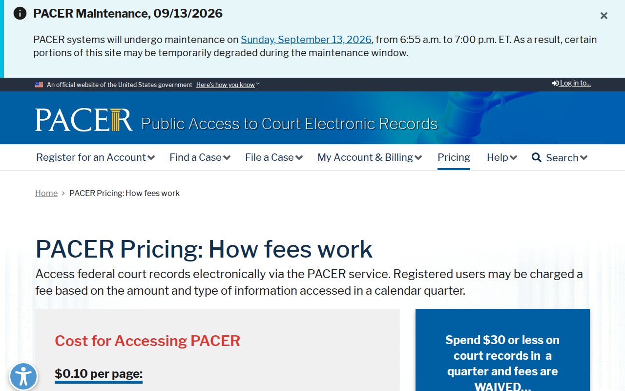 PACER federal case locator information